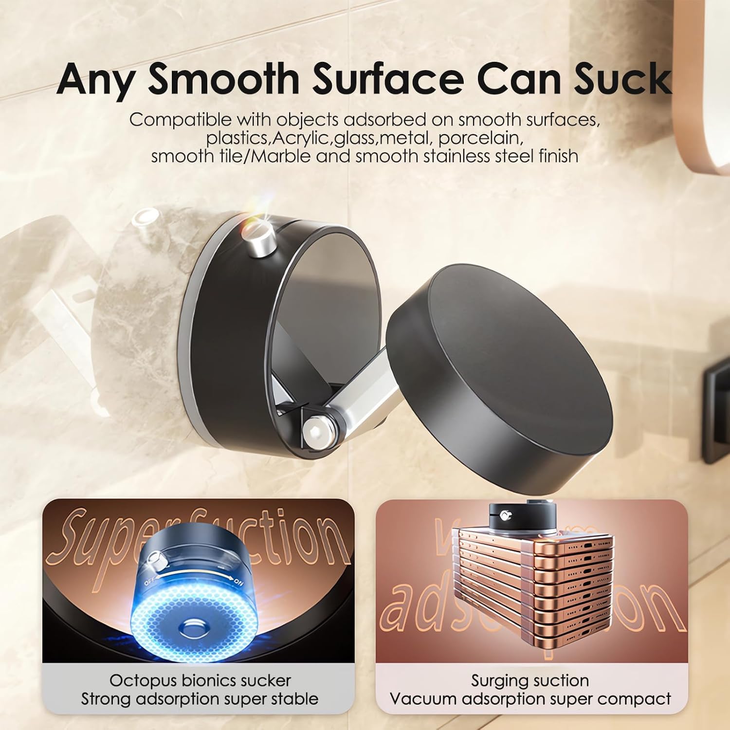 Suction cup product with text on a textured background